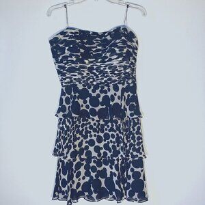 Donna Morgan SZ 14 strapless rusched bodice silk black & white polka dot dress